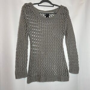 Vtg Y2K Wet Seal Gray Open Knit Fishnet Sweater Womens M Scoop Neck LS Goth Emo